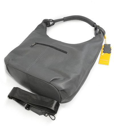 (АРТИКУЛ: 9429) СУМКА МЕШОК, БОЛЬШАЯ, НАТУРАЛЬНАЯ КОЖА, СЕРАЯ, ЧЕРЕЗ ПЛЕЧО, С ТЕКСТИЛЬНЫМ РЕМНЕМ