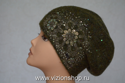 Зимний женский берет зима 2020 Италия Vizio 6442 зеленый