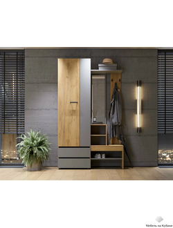 Абрау вешалка с зеркалом прихожая Дуб золотой/Графит