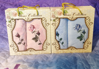 Набор махровых полотенец для рук с вышивкой Розочки, 35х35 и 35х75 см