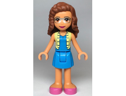 Friends Olivia Nougat - Dark Azure Skirt and Top with Bright Light Yellow Vest, Dark Pink Shoes, n/a (frnd351)