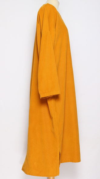 Платье Бохо вельветовое "ПЛАНКА ЗАЩИП ПУГОВИЦЫ" яблоко, горчица до р.56