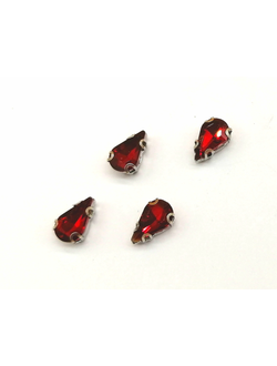 Стразы стеклянные пришивные в цапах,  6*10 мм цвет красный