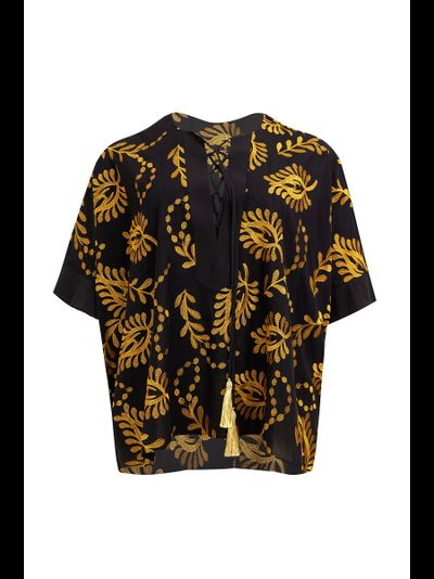 Блуза легкая черного цвета с золотой вышивкой