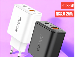 Сетевое зарядное устройство deespi GaN25 A+C QC3.0+PD25W  Black