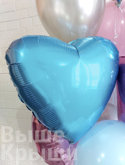 Голубое фольгированное сердце надутое гелием для Гендер Пати