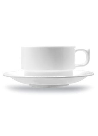 Чашка с блюдцем 200 мл, D 83 мм, H 55 мм, поликарбонат, белый, штабелируемые