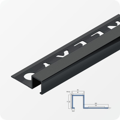 Окантовочный плиточный профиль из алюминия 10 мм. NEEXY PV02-46 BBL-D Черный блестящий браш 2.7 м.