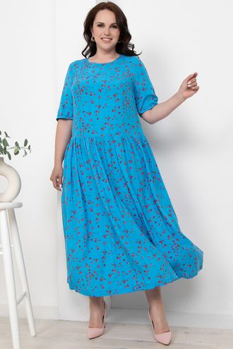 Летнее платье женское прямого силуэта арт. 6028 ( цвет ярко-голубой) Размеры 48-68