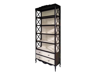 Стеллаж высокий с двумя ящиками на резных ножках.