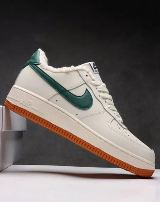 Nike Air Force 1 Low White/Green/Brown с мехом