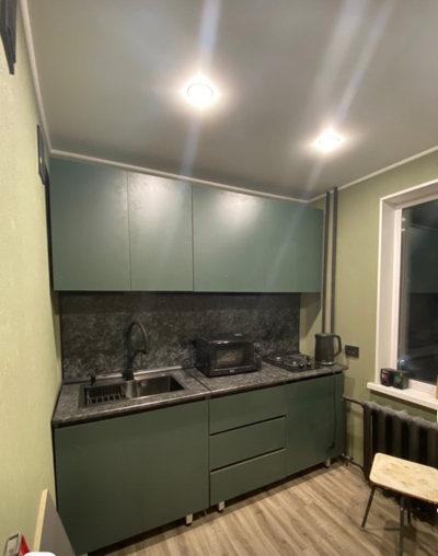 Кухня МРКГ 17/ Кухня Челси 2,0м Компоновка №2 (Изумрудный, Графит (Каст.тем.) (МР)