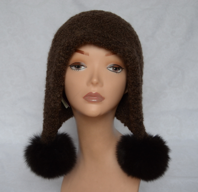 Коричневая шапка ушанка с помпонами Vizio Италия 6762 фото