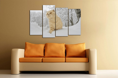Модульная картина "Рыжий кот в снегу"