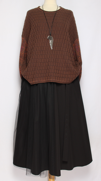 Джемпер ХЛОПОК СОТЫ "ЦВЕТНОЙ РУКАВ" шоколад до р.52