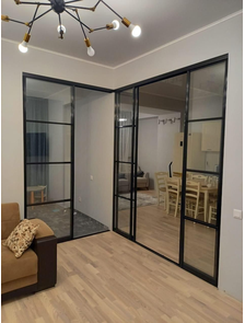 перегородка раздвижная, прозрачное стекло