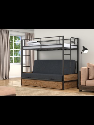 Двухъярусная кровать-диван Дакар 1 Черный (вставки дуб крафт табак)