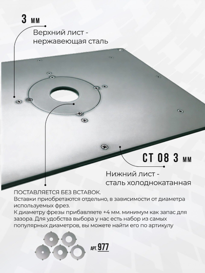 Пластина под ЗУБР ФМ-1900 для установки фрезера в стол 350*250 мм.