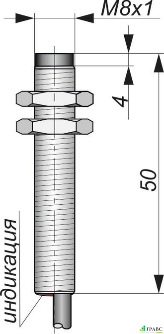 Индуктивный датчик цилиндрический с резьбой И82-NO-NPN (М8х1)