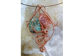 "дерево жизни" - хризопраз и огненный опал в медной оправе.