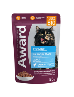 AWARD (Эворд) Sterilized, влажный корм (пауч) для стерилизованных кошек лосось в соусе, 85 г