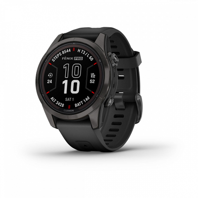 Умные часы Garmin Fenix 7S PRO Sapphire Solar титановый угольно-серый DLC с силиконовым ремешком