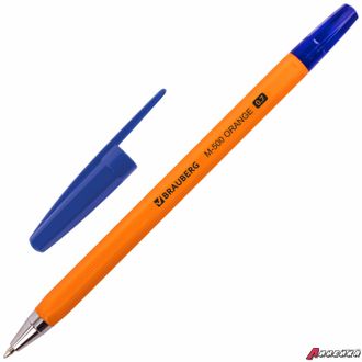 Ручка шариковая BRAUBERG «M-500 ORANGE», СИНЯЯ, корпус оранжевый, узел 0,7 мм, линия письма 0,35 мм. 143448