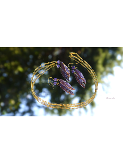 Тайна Восточной Колдуньи. Волшебный комплект украшений из холодного фарфора с натуральным аметистом