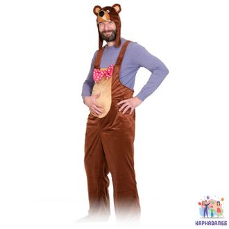 Карнавальный костюм «Медведь бурый», плюш, полукомбинезон, маска-шапочка, р. 48-50, рост 176 см