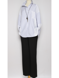 РУБАШКА В ПОЛОСКУ "КОМБИНИРОВАННАЯ" голубые полоски