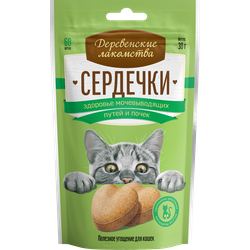 Деревенские лакомства, лакомство для кошек Сердечки для здоровья мочевой системы и почек, 30 г