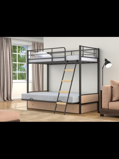 Двухъярусная кровать-диван Дакар 2 Черный (вставки дуб молочный)