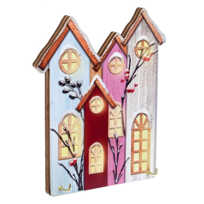 Ключница новогодняя деревянная "Домики"