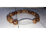 Браслет тибетский агат   ДЗИ  3 глаза, горный хрусталь Кубера