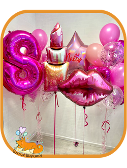 2 фонтана, цифра, именная звезда, помада и губы