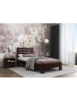 Кровать "Вероника" орех тёмный с ламелями из массива сосны (Браво мебель)