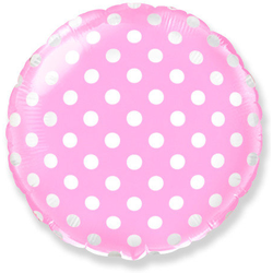 Воздушный шар фольгированный "Круг. Горох. Розовый" 45 см.