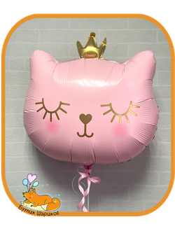 Воздушный шар с гелием розовая голова котёнка с короной
