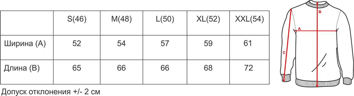 Размерная сетка свитшот мужской фото