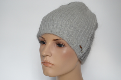 Вязаная женская шапка со стразами и пайетками Vizio Италия 8021 CY серая