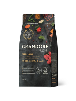 Grandorf Fresh Junior сухой корм для щенков средних и крупных пород с ягненком и бататом, 1 кг