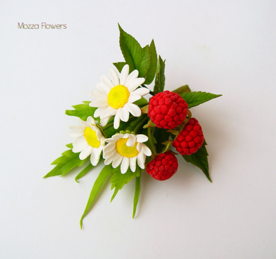 Заколка/брошь "Ромашки & Малина".