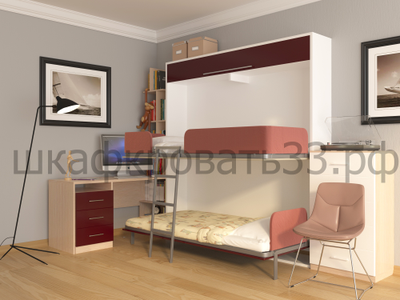 Двухъярусная детская кровать шкаф трансформер "Kids" (модификация 2)