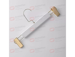 T88W Вешалка деревянная белая с зажимами и крючком золото L=320 мм