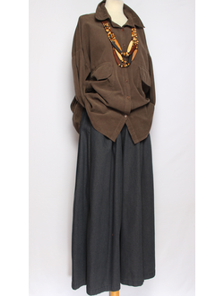 Рубашка Бохо вельветовая  "КАРМАНЫ КЛАПАНЫ"  шоколад до р.54