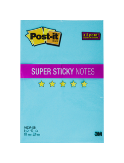 Блок-кубик Post-it Super Sticky 1623R-SB, 150х228, неон синий (90 л)