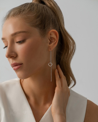 Серьги-продевки "Сердце" с родиевым покрытием НС 22-398Ю-3