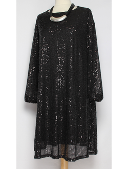 ПЛАТЬЕ-ТУНИКА НАРЯДНОЕ "РАСКЛЕШЕННОЕ ПАЙЕТКИ" черное р.46,50,52,54,58