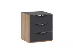 Спальня ГЛОСС - Тумба прикроватная с 3 ящиками Яблоня Беллуно/Cтекло Графит матовый