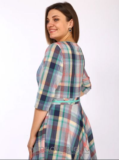 Платье в клетку мультиколор, юбка полусолнце